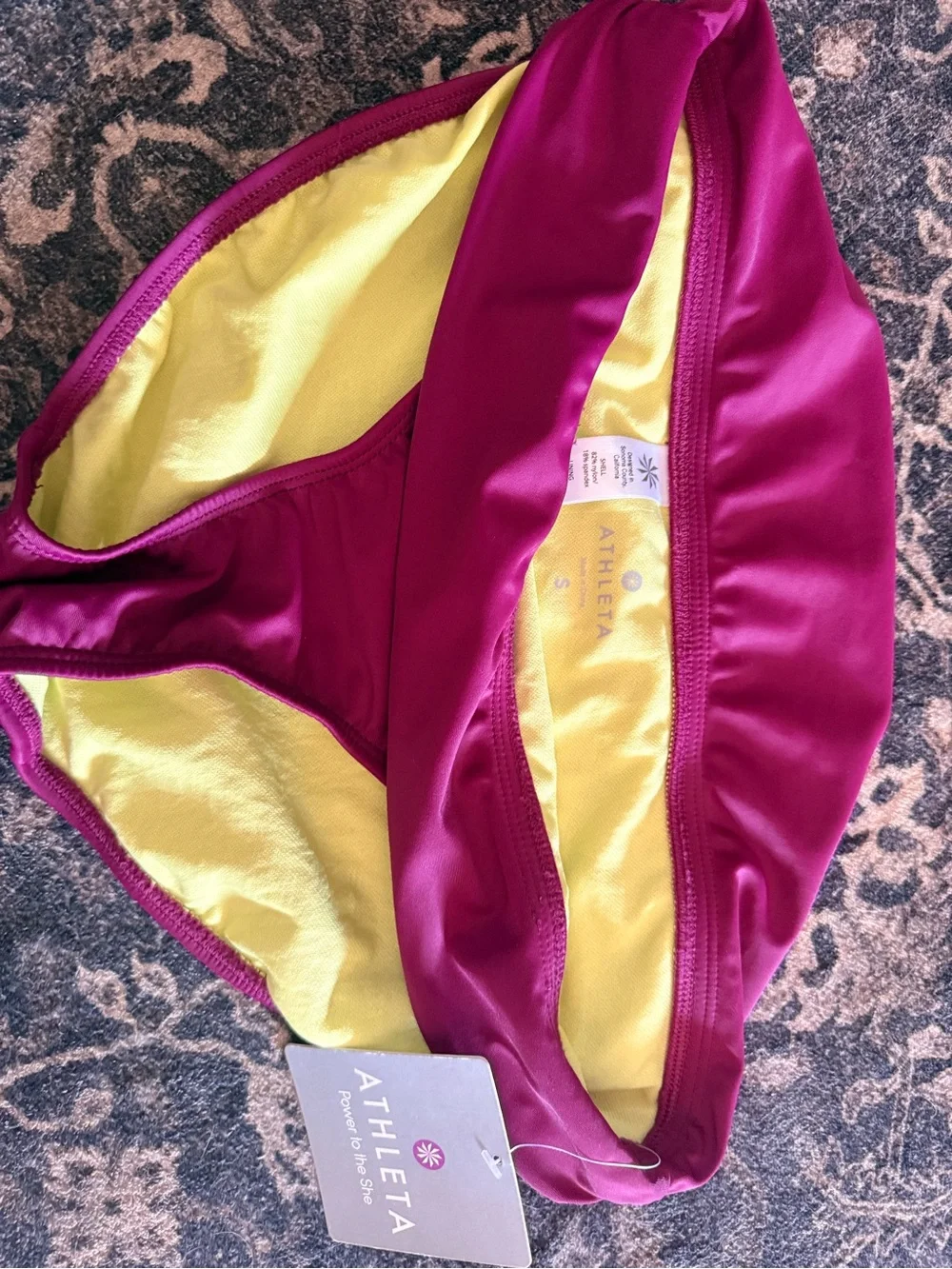 Athleta womens Magenta Swim Briefs with Yellow Lining